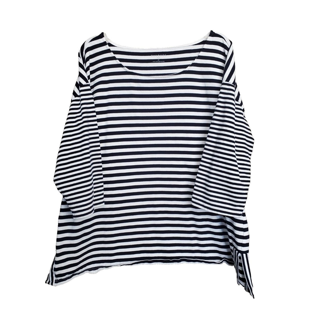 Talbots Plus Cotton Blue Striped 3/4 Sleeve T-Shirt Tunic Size 2X